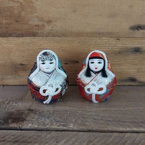 Vintage 1980s Japanese Gofun Wedding Dolls Amulets